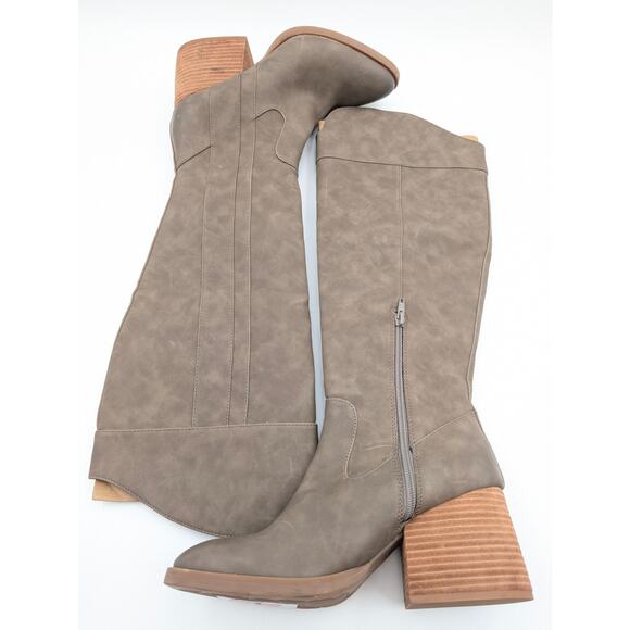 Korks Scarlet Western Block Heel Tall Boots Taupe Women's Size US7.5M EU38 - Picture 10 of 10